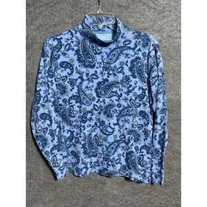 Lands End Sweater Women S 6-8 Relaxed Fit Floral Paisley Mock Neck Pullover Blue
